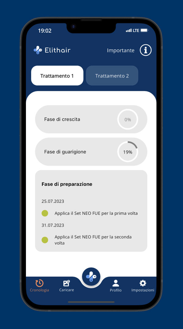 L'app Elithair mostra l'avanzamento della fase di guarigione